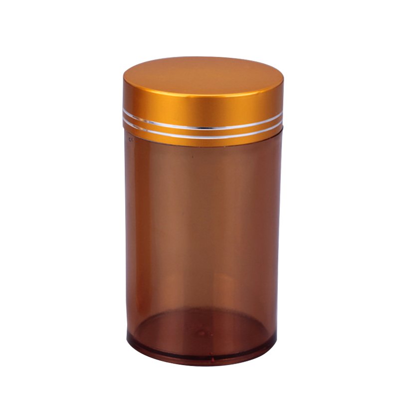 200ml  orange amber cylinder PS healthcare plastic pill bottle PS-019