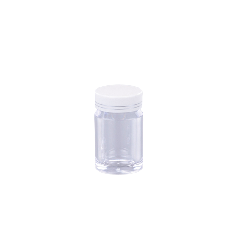 50ml  ps plastic bottle capsule container, plastic pill bottle with silver cap PS-021